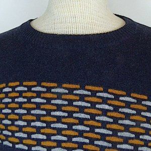 Penguin navy blue orange geometric cotton cashmere crewneck sweater L